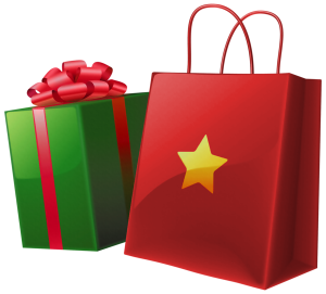 a christmas gift box and bag